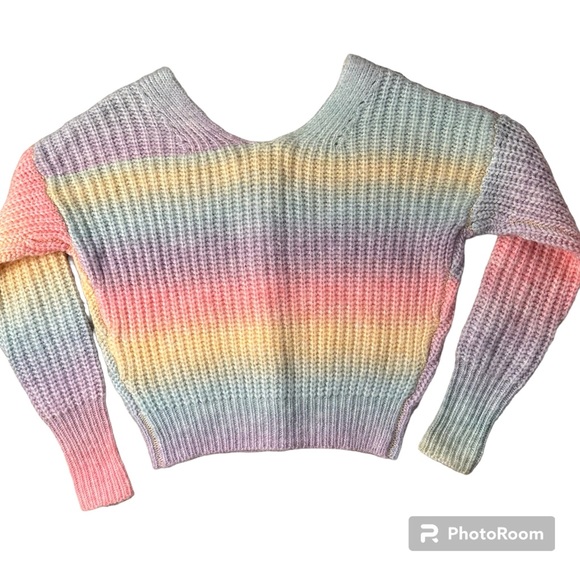 Jessica Simpson Semi-Crop Long Sleeve Rainbow Cardigan Sweater Size XS - Picture 2 of 3